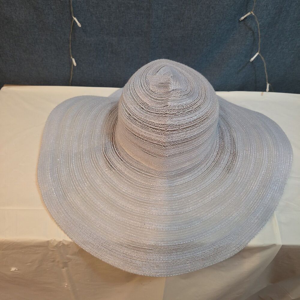 Wide Brim Sun Hat Light Blue Sheer Woven Coastal Resort